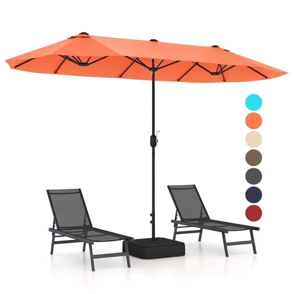13 Feet Double-Sided Patio Twin Table Umbrella with Crank Handle-Orange - Orange - Outdoor Umbrellas