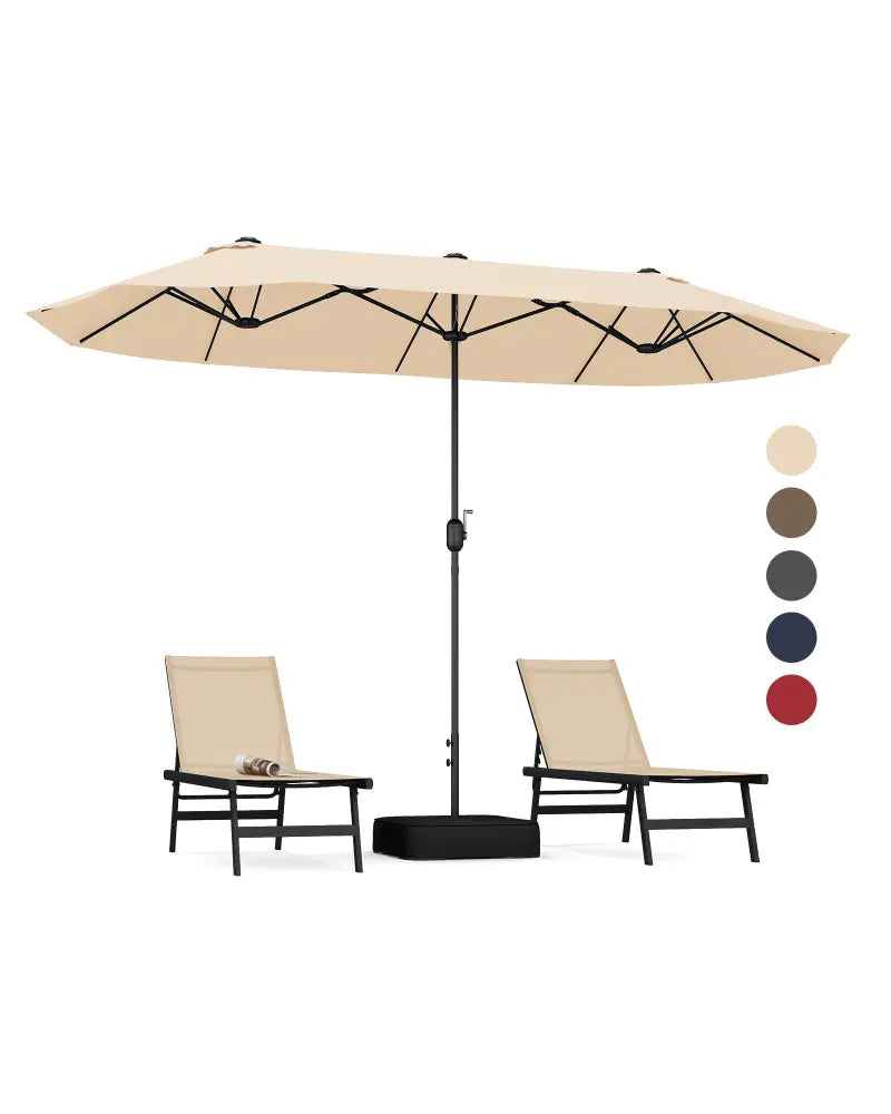 13 Feet Double-Sided Patio Twin Table Umbrella with Crank Handle-Beige - Beige - Outdoor Umbrellas