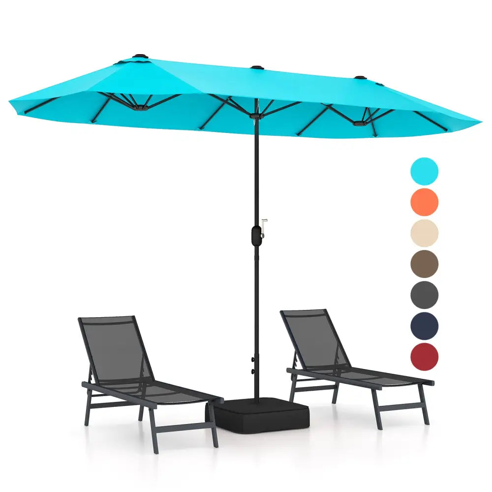 13 Feet Double-Sided Patio Twin Table Umbrella with Crank Handle-Turquoise - Turquoise - Outdoor Umbrellas