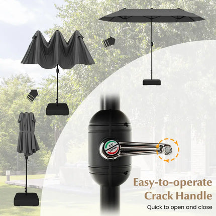 13 Feet Double-Sided Patio Twin Table Umbrella with Crank Handle-Gray - Gray - Outdoor Umbrellas