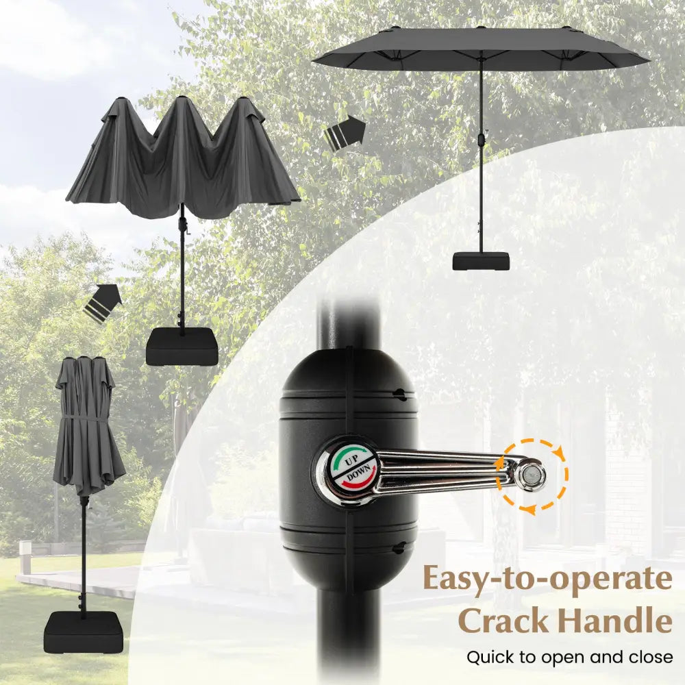 13 Feet Double-Sided Patio Twin Table Umbrella with Crank Handle-Gray - Gray - Outdoor Umbrellas