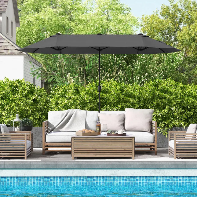 13 Feet Double-Sided Patio Twin Table Umbrella with Crank Handle-Gray - Gray - Outdoor Umbrellas