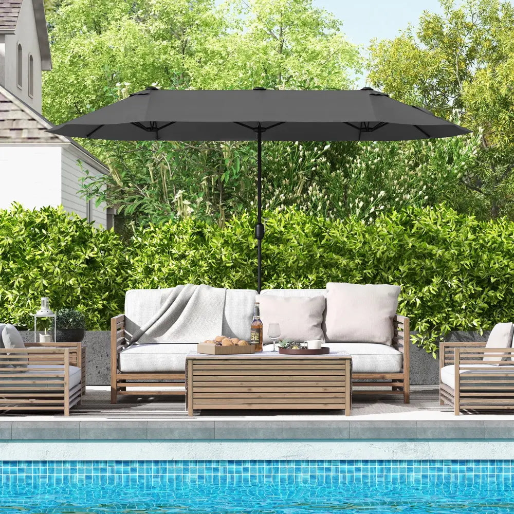 13 Feet Double-Sided Patio Twin Table Umbrella with Crank Handle-Gray - Gray - Outdoor Umbrellas