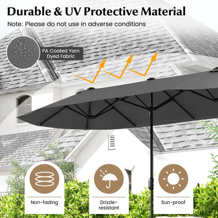 13 Feet Double-Sided Patio Twin Table Umbrella with Crank Handle-Gray - Gray - Outdoor Umbrellas