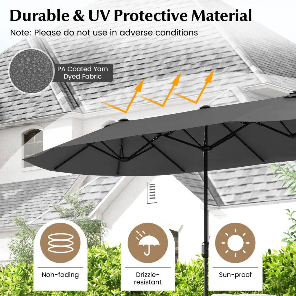 13 Feet Double-Sided Patio Twin Table Umbrella with Crank Handle-Gray - Gray - Outdoor Umbrellas