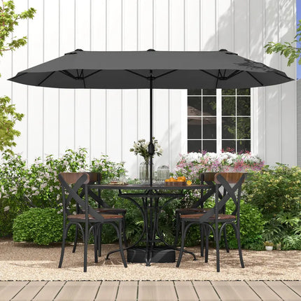 13 Feet Double-Sided Patio Twin Table Umbrella with Crank Handle-Gray - Gray - Outdoor Umbrellas