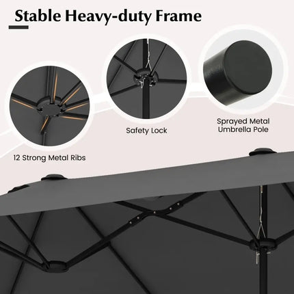 13 Feet Double-Sided Patio Twin Table Umbrella with Crank Handle-Gray - Gray - Outdoor Umbrellas