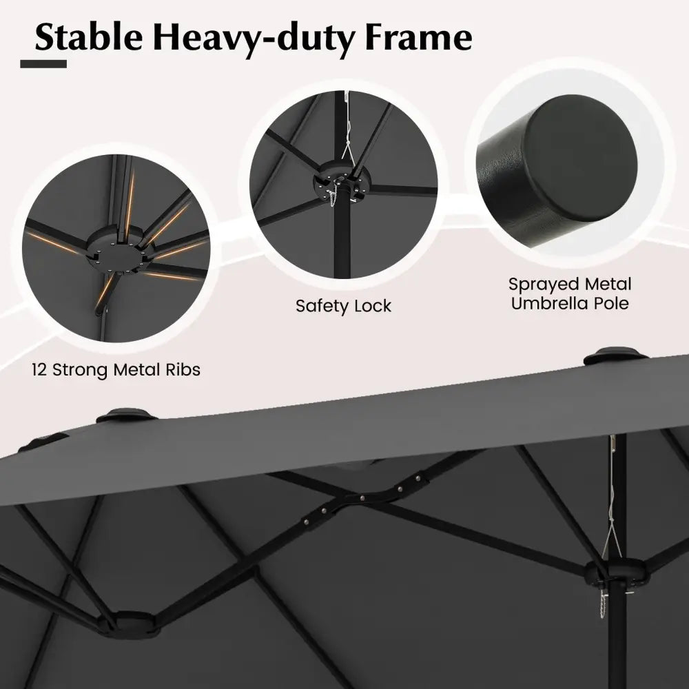 13 Feet Double-Sided Patio Twin Table Umbrella with Crank Handle-Gray - Gray - Outdoor Umbrellas