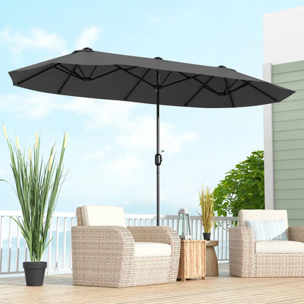 13 Feet Double-Sided Patio Twin Table Umbrella with Crank Handle-Gray - Gray - Outdoor Umbrellas