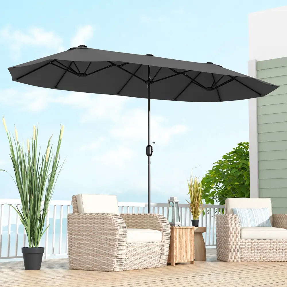 13 Feet Double-Sided Patio Twin Table Umbrella with Crank Handle-Gray - Gray - Outdoor Umbrellas