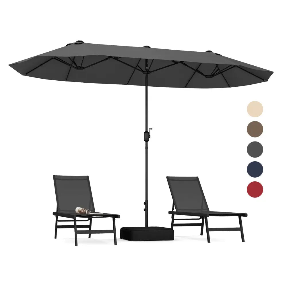 13 Feet Double-Sided Patio Twin Table Umbrella with Crank Handle-Gray - Gray - Outdoor Umbrellas