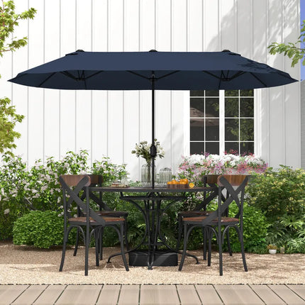 13 Feet Double-Sided Patio Twin Table Umbrella with Crank Handle-Navy - Navy - Outdoor Umbrellas