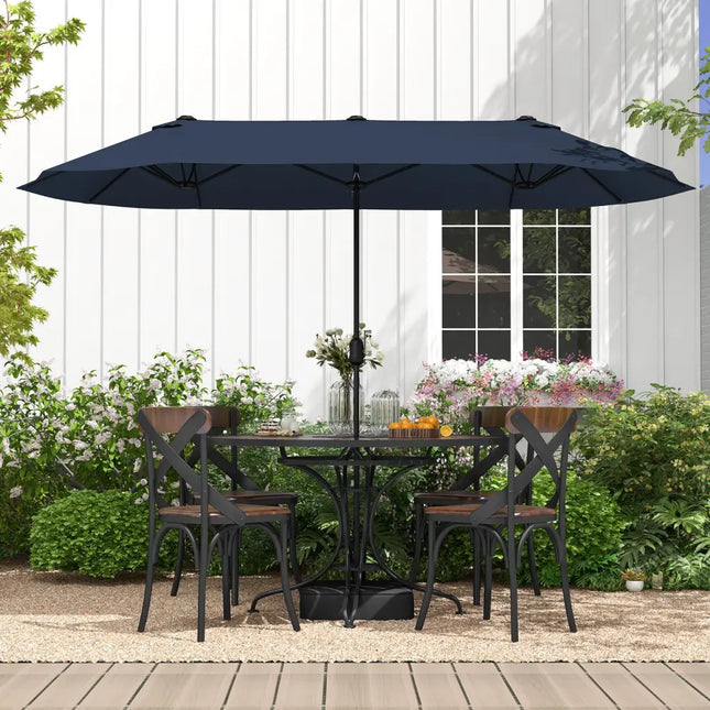 13 Feet Double-Sided Patio Twin Table Umbrella with Crank Handle-Navy - Navy - Outdoor Umbrellas