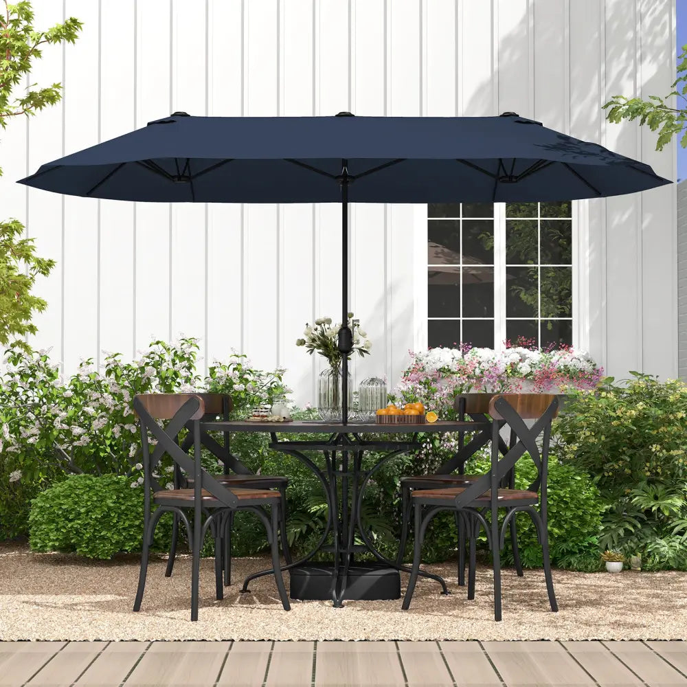 13 Feet Double-Sided Patio Twin Table Umbrella with Crank Handle-Navy - Navy - Outdoor Umbrellas