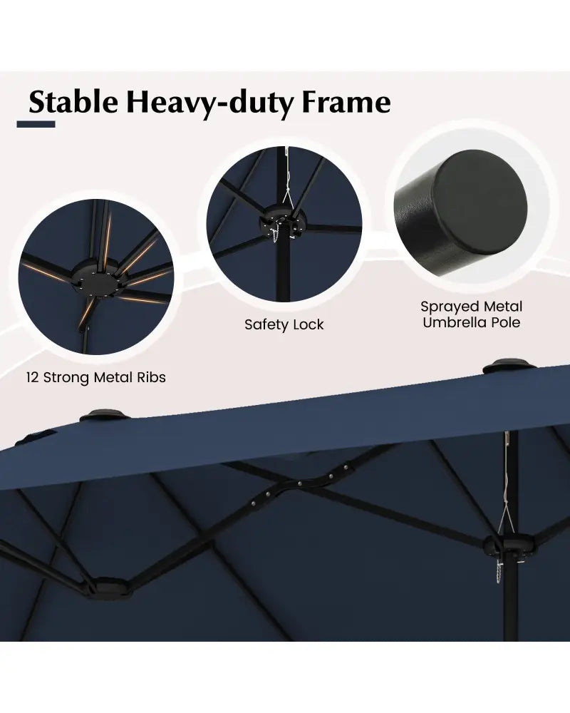 13 Feet Double-Sided Patio Twin Table Umbrella with Crank Handle-Navy - Navy - Outdoor Umbrellas