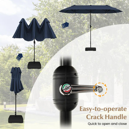 13 Feet Double-Sided Patio Twin Table Umbrella with Crank Handle-Navy - Navy - Outdoor Umbrellas