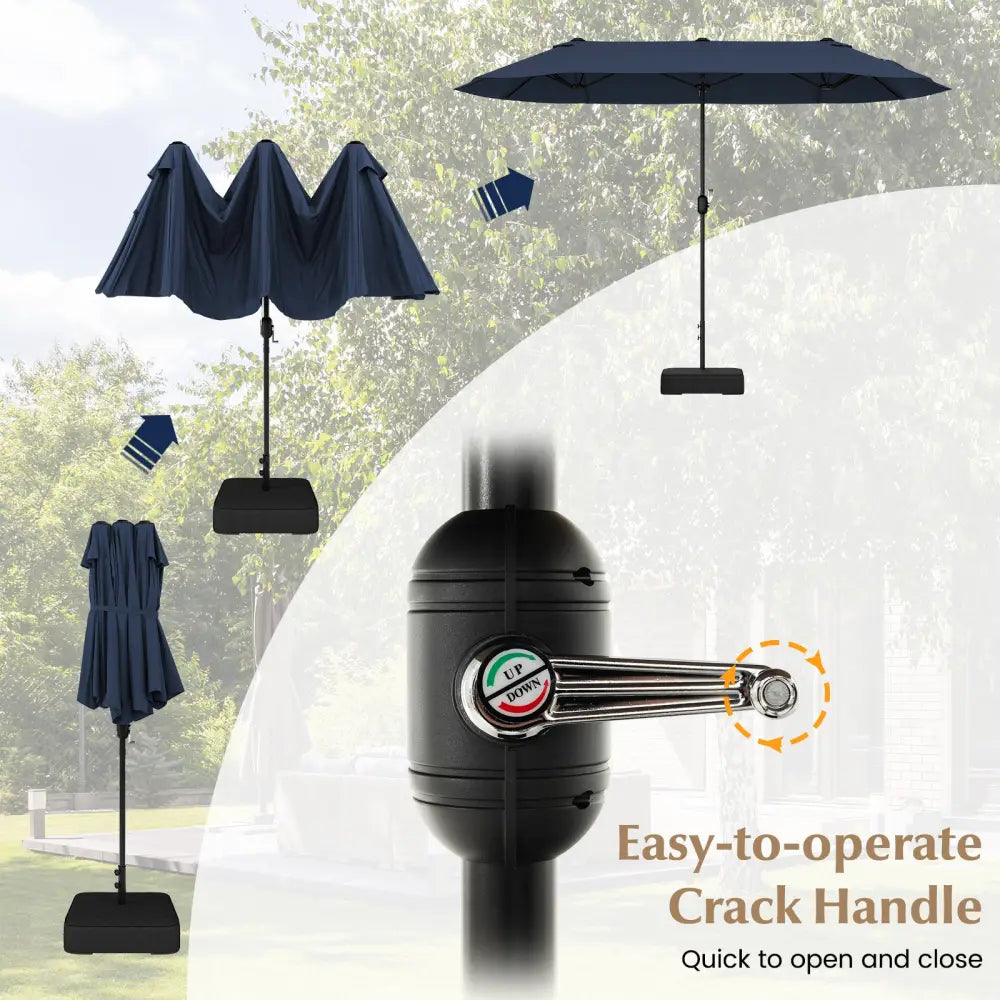 13 Feet Double-Sided Patio Twin Table Umbrella with Crank Handle-Navy - Navy - Outdoor Umbrellas