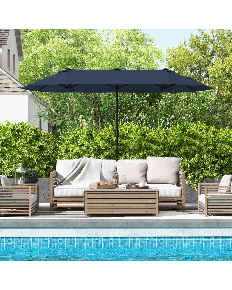 13 Feet Double-Sided Patio Twin Table Umbrella with Crank Handle-Navy - Navy - Outdoor Umbrellas