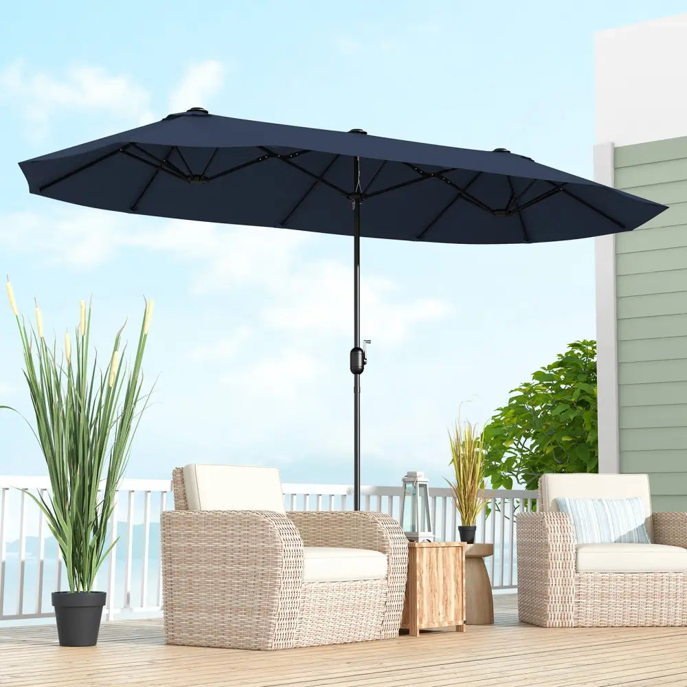 13 Feet Double-Sided Patio Twin Table Umbrella with Crank Handle-Navy - Navy - Outdoor Umbrellas