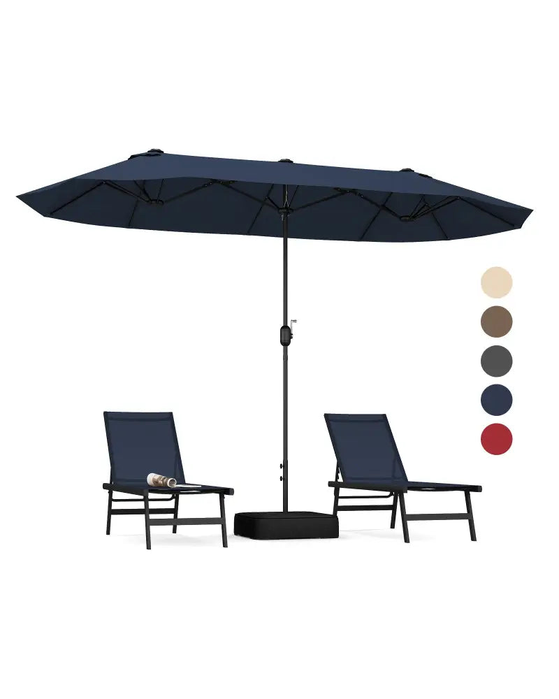 13 Feet Double-Sided Patio Twin Table Umbrella with Crank Handle-Navy - Navy - Outdoor Umbrellas