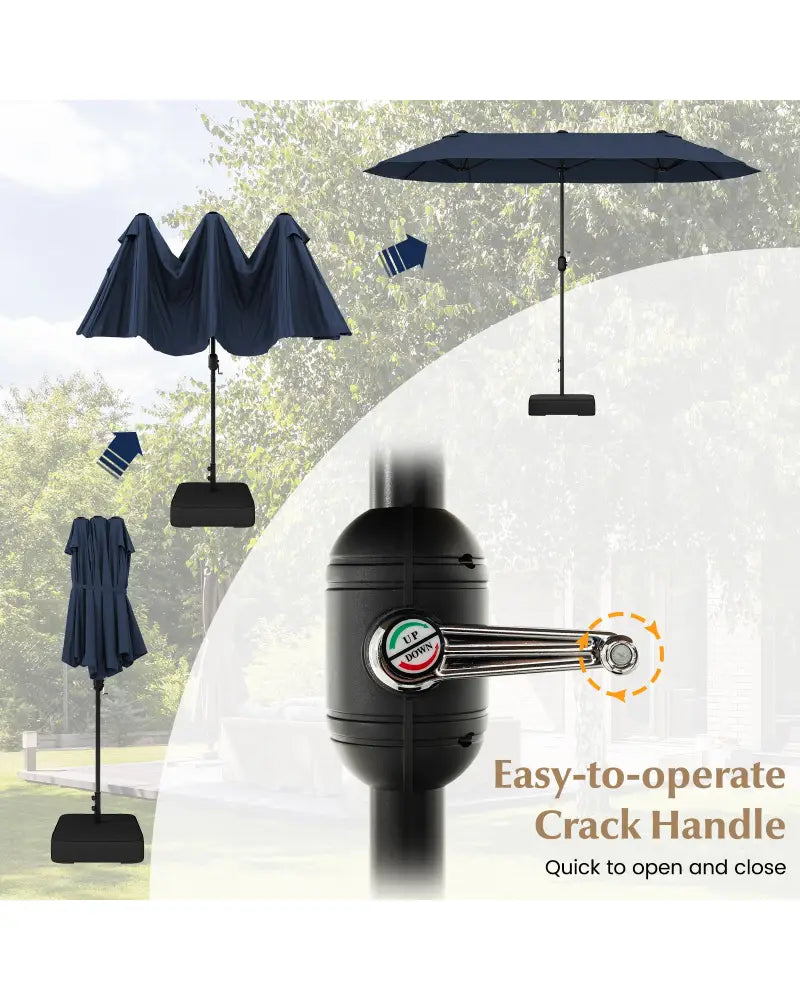 13 Feet Double-Sided Patio Twin Table Umbrella with Crank Handle-Navy - Navy - Outdoor Umbrellas
