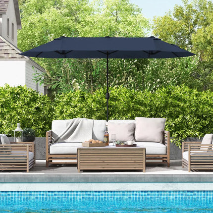 13 Feet Double-Sided Patio Twin Table Umbrella with Crank Handle-Navy - Navy - Outdoor Umbrellas