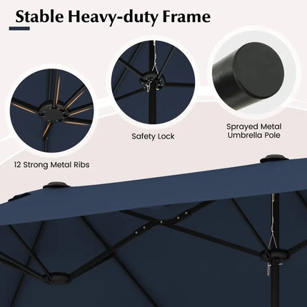 13 Feet Double-Sided Patio Twin Table Umbrella with Crank Handle-Navy - Navy - Outdoor Umbrellas