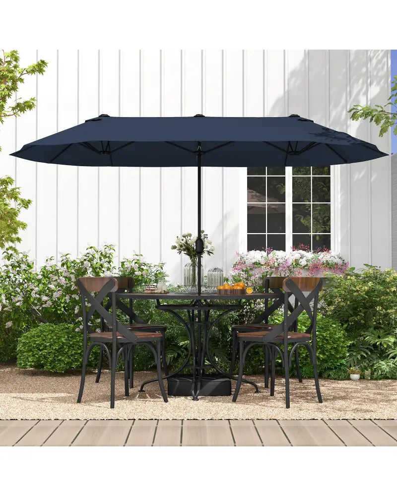 13 Feet Double-Sided Patio Twin Table Umbrella with Crank Handle-Navy - Navy - Outdoor Umbrellas