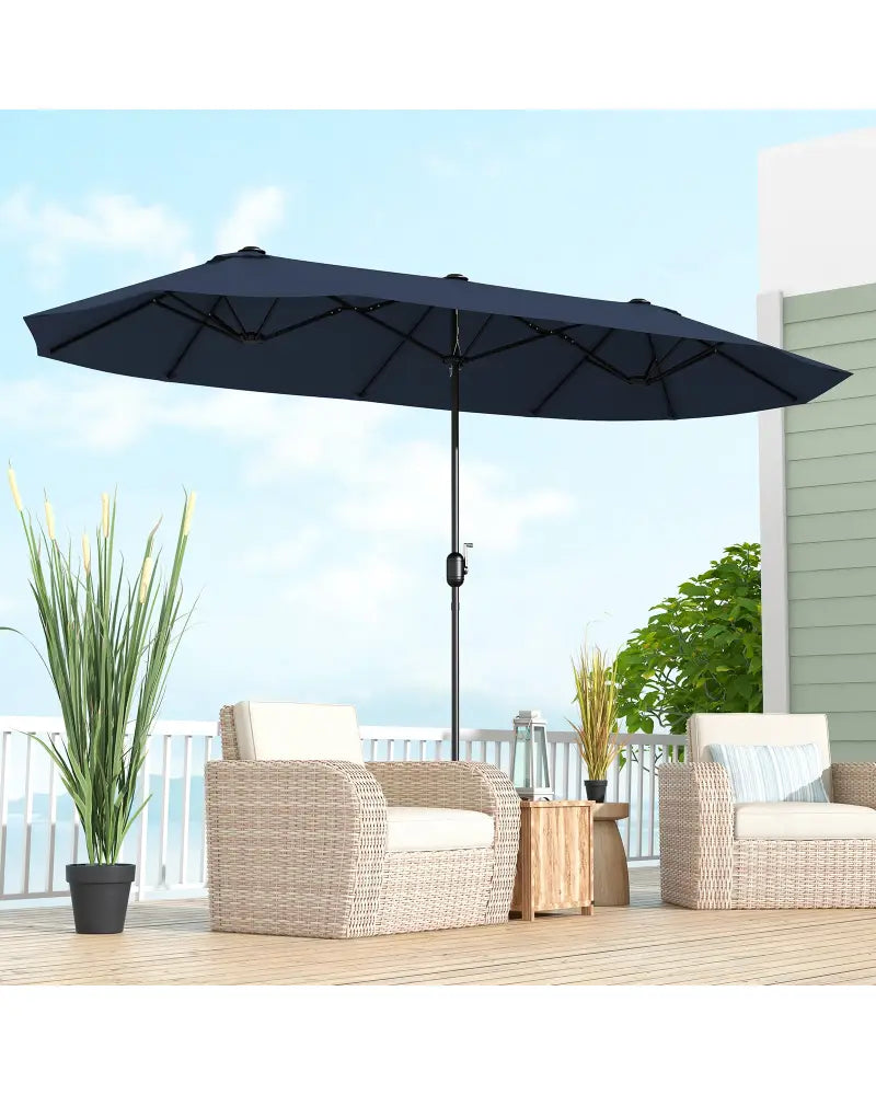 13 Feet Double-Sided Patio Twin Table Umbrella with Crank Handle-Navy - Navy - Outdoor Umbrellas