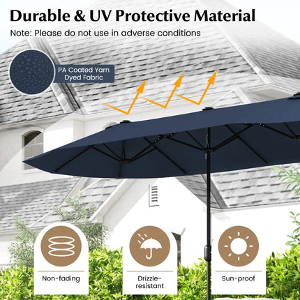13 Feet Double-Sided Patio Twin Table Umbrella with Crank Handle-Navy - Navy - Outdoor Umbrellas