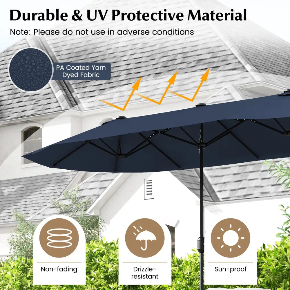 13 Feet Double-Sided Patio Twin Table Umbrella with Crank Handle-Navy - Navy - Outdoor Umbrellas