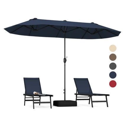 13 Feet Double-Sided Patio Twin Table Umbrella with Crank Handle-Navy - Navy - Outdoor Umbrellas