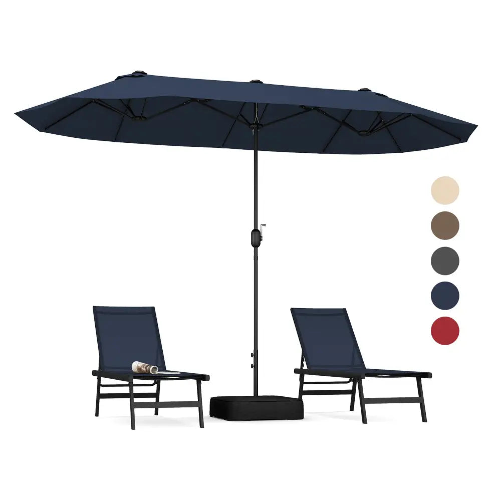13 Feet Double-Sided Patio Twin Table Umbrella with Crank Handle-Navy - Navy - Outdoor Umbrellas