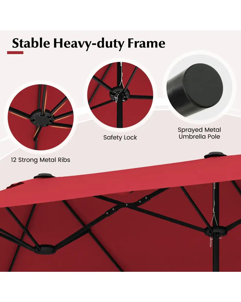 13 Feet Double-Sided Patio Twin Table Umbrella with Crank Handle-Wine - Wine - Outdoor Umbrellas