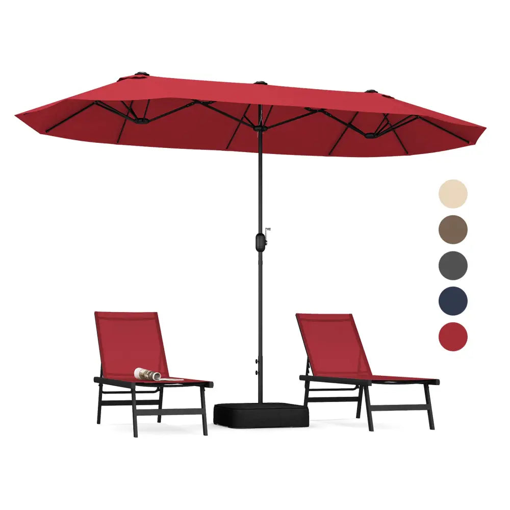 13 Feet Double-Sided Patio Twin Table Umbrella with Crank Handle-Wine - Wine - Outdoor Umbrellas