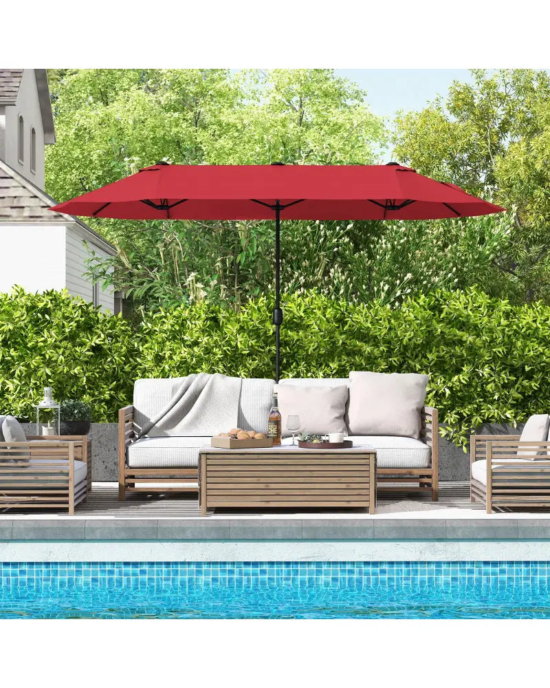 13 Feet Double-Sided Patio Twin Table Umbrella with Crank Handle-Wine - Wine - Outdoor Umbrellas