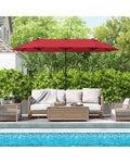13 Feet Double-Sided Patio Twin Table Umbrella with Crank Handle-Wine - Wine - Outdoor Umbrellas