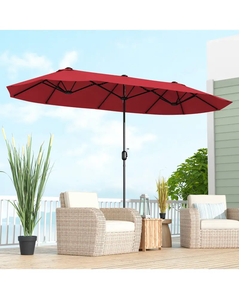 13 Feet Double-Sided Patio Twin Table Umbrella with Crank Handle-Wine - Wine - Outdoor Umbrellas
