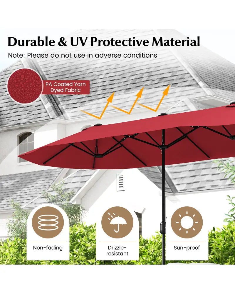 13 Feet Double-Sided Patio Twin Table Umbrella with Crank Handle-Wine - Wine - Outdoor Umbrellas
