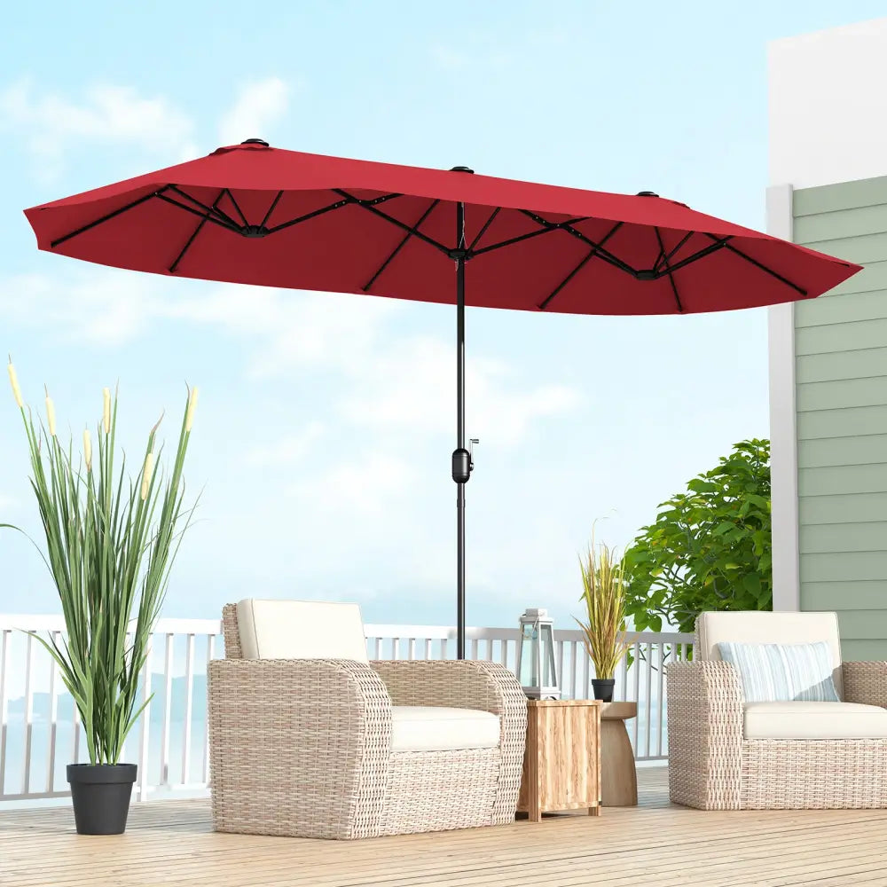 13 Feet Double-Sided Patio Twin Table Umbrella with Crank Handle-Wine - Wine - Outdoor Umbrellas