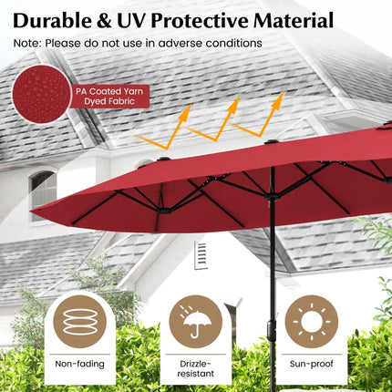 13 Feet Double-Sided Patio Twin Table Umbrella with Crank Handle-Wine - Wine - Outdoor Umbrellas