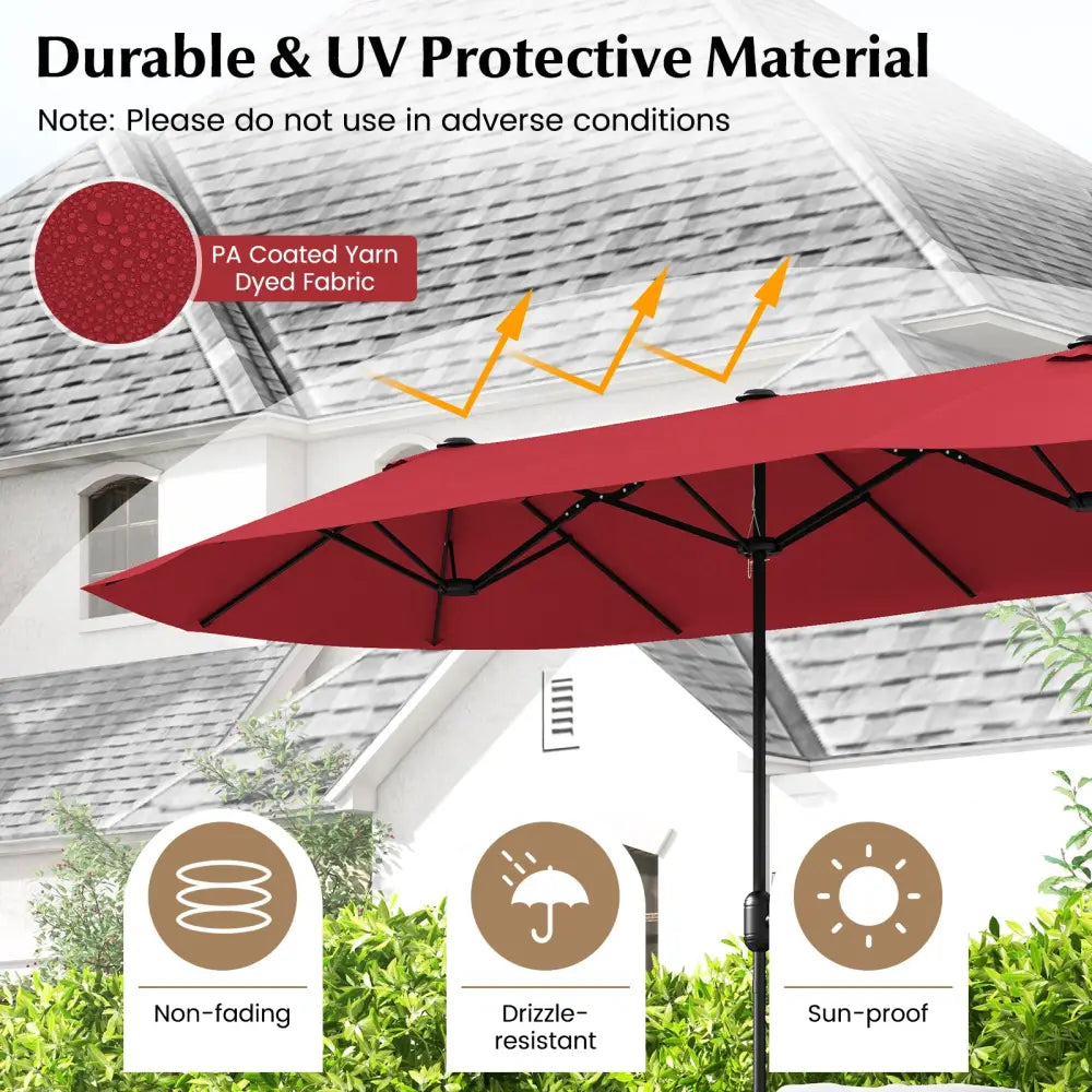 13 Feet Double-Sided Patio Twin Table Umbrella with Crank Handle-Wine - Wine - Outdoor Umbrellas