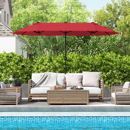 13 Feet Double-Sided Patio Twin Table Umbrella with Crank Handle-Wine - Wine - Outdoor Umbrellas