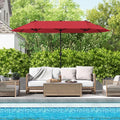 13 Feet Double-Sided Patio Twin Table Umbrella with Crank Handle-Wine - Wine - Outdoor Umbrellas