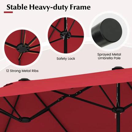 13 Feet Double-Sided Patio Twin Table Umbrella with Crank Handle-Wine - Wine - Outdoor Umbrellas