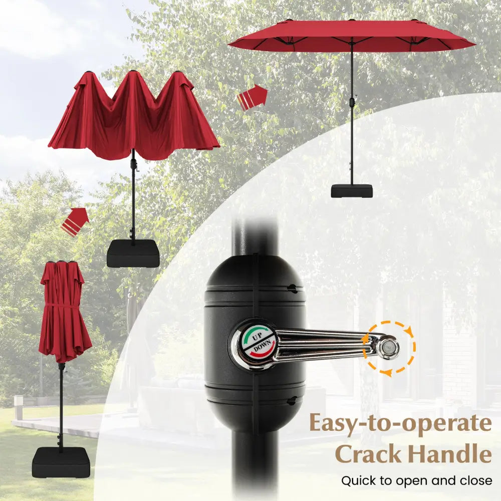 13 Feet Double-Sided Patio Twin Table Umbrella with Crank Handle-Wine - Wine - Outdoor Umbrellas