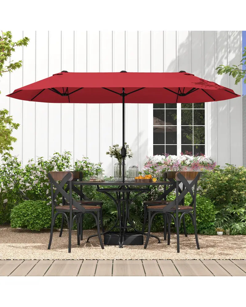13 Feet Double-Sided Patio Twin Table Umbrella with Crank Handle-Wine - Wine - Outdoor Umbrellas