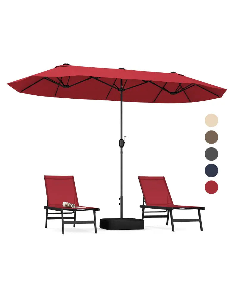 13 Feet Double-Sided Patio Twin Table Umbrella with Crank Handle-Wine - Wine - Outdoor Umbrellas