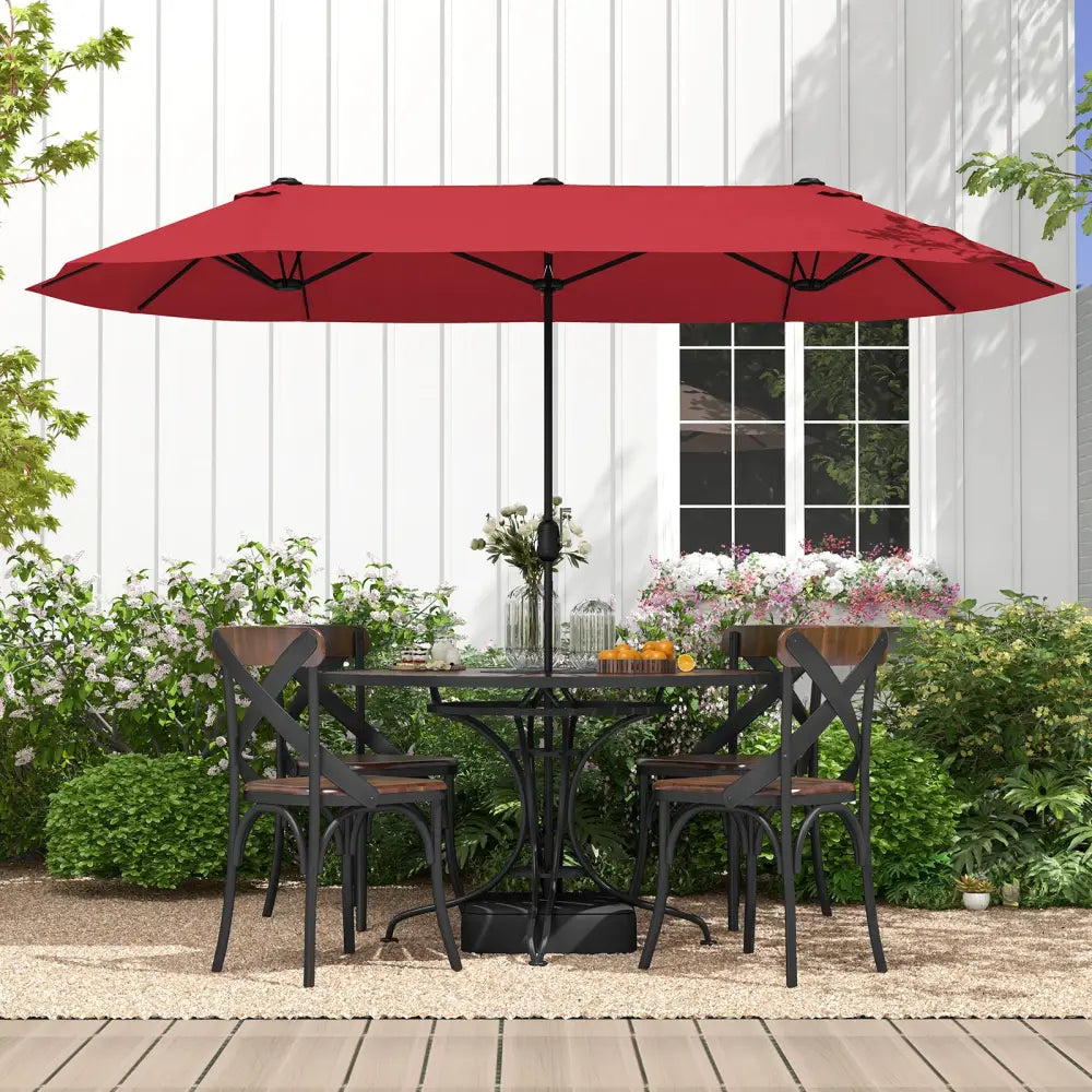 13 Feet Double-Sided Patio Twin Table Umbrella with Crank Handle-Wine - Wine - Outdoor Umbrellas