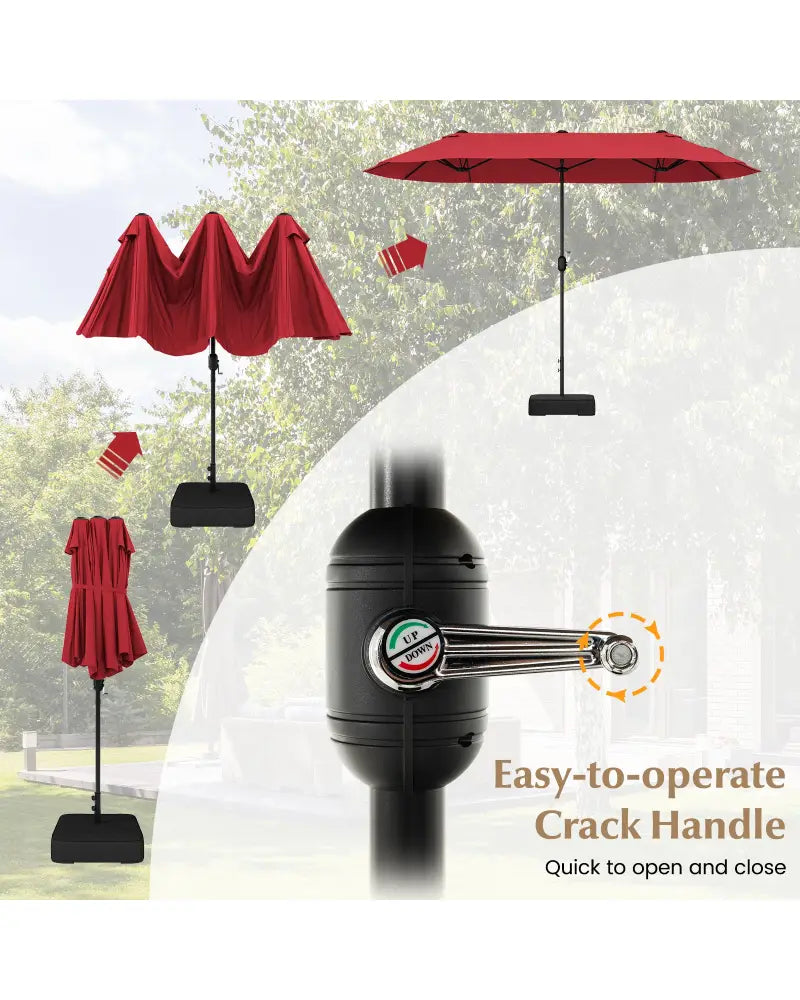 13 Feet Double-Sided Patio Twin Table Umbrella with Crank Handle-Wine - Wine - Outdoor Umbrellas